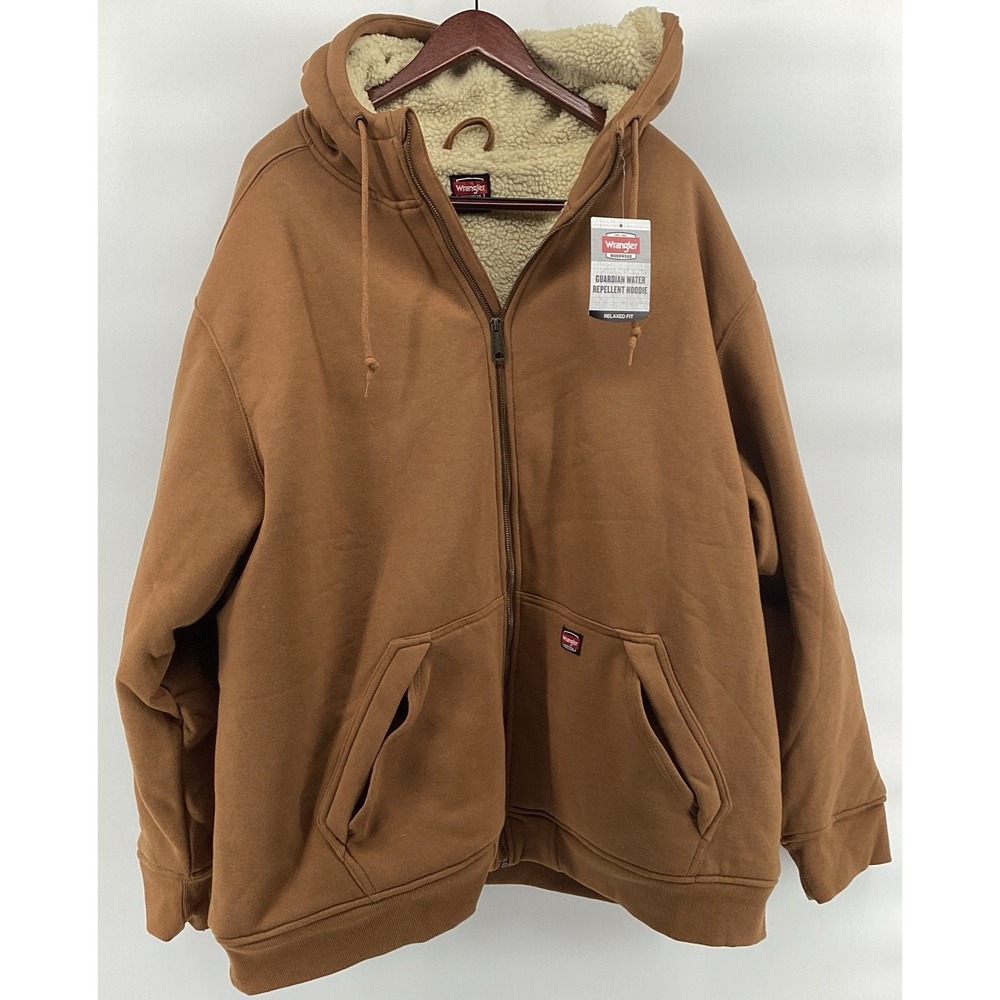 Wrangler Hoodie Men 3XL Brown Workwear Sherpa Lined Full Zip Jacket Rugged - Picture 1 of 9